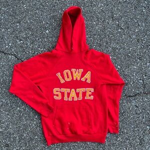 Vintage 1970s Iowa State Hoodie Made in USA Wolf & Sons Red Pullover Large